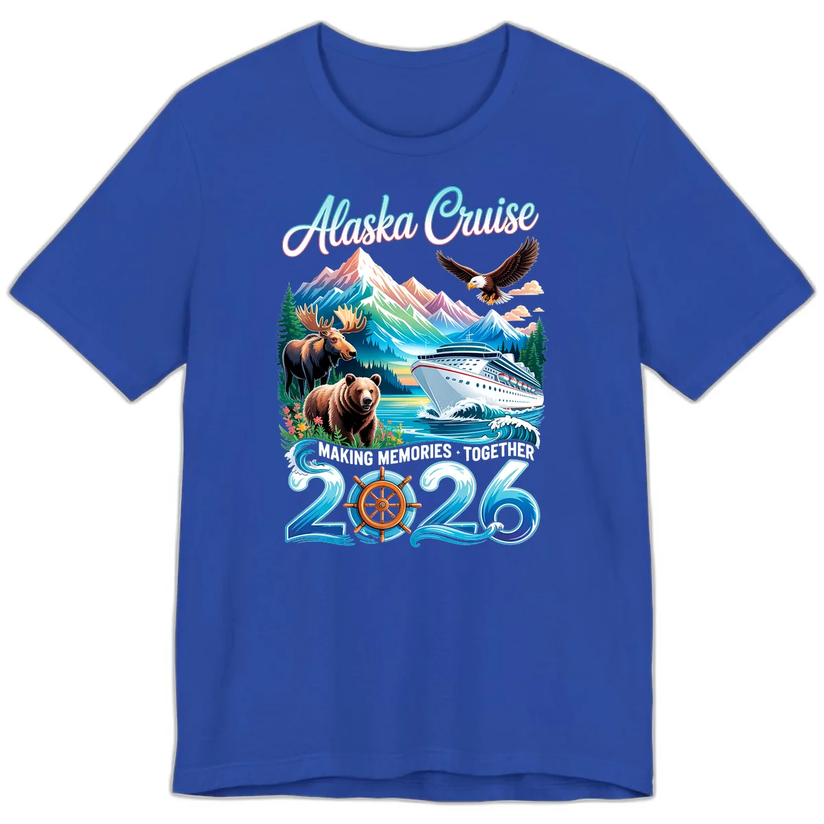 Alaska Cruise 2026 Wildlife and Ship Design Premium T-Shirt in True Royal