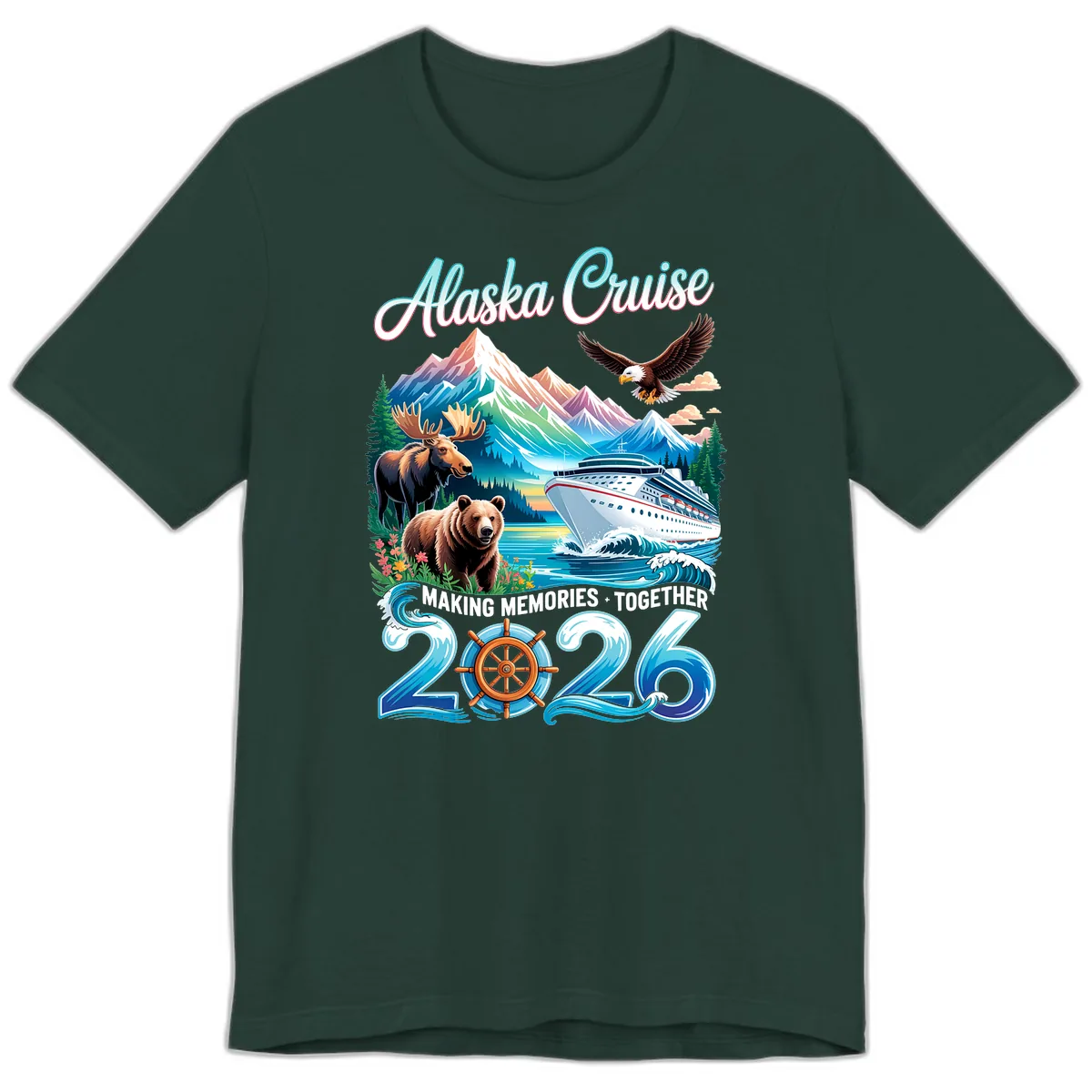 Alaska Cruise 2026 Wildlife and Ship Design Premium T-Shirt in Forest