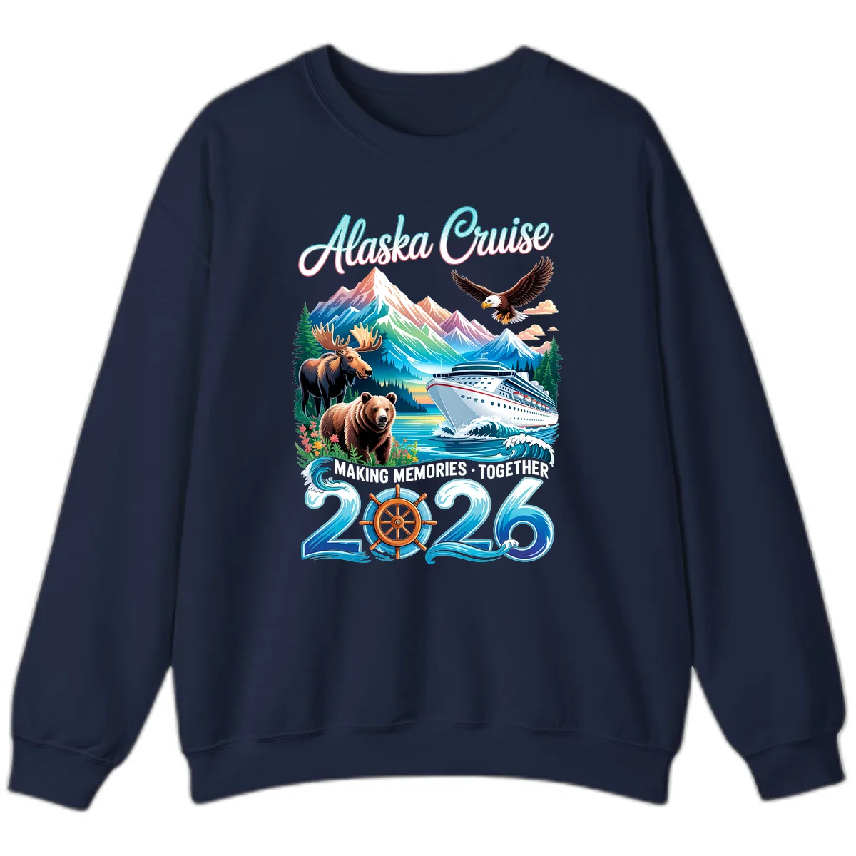 Alaska Cruise 2026 Wildlife and Ship Design Sweatshirt in Navy