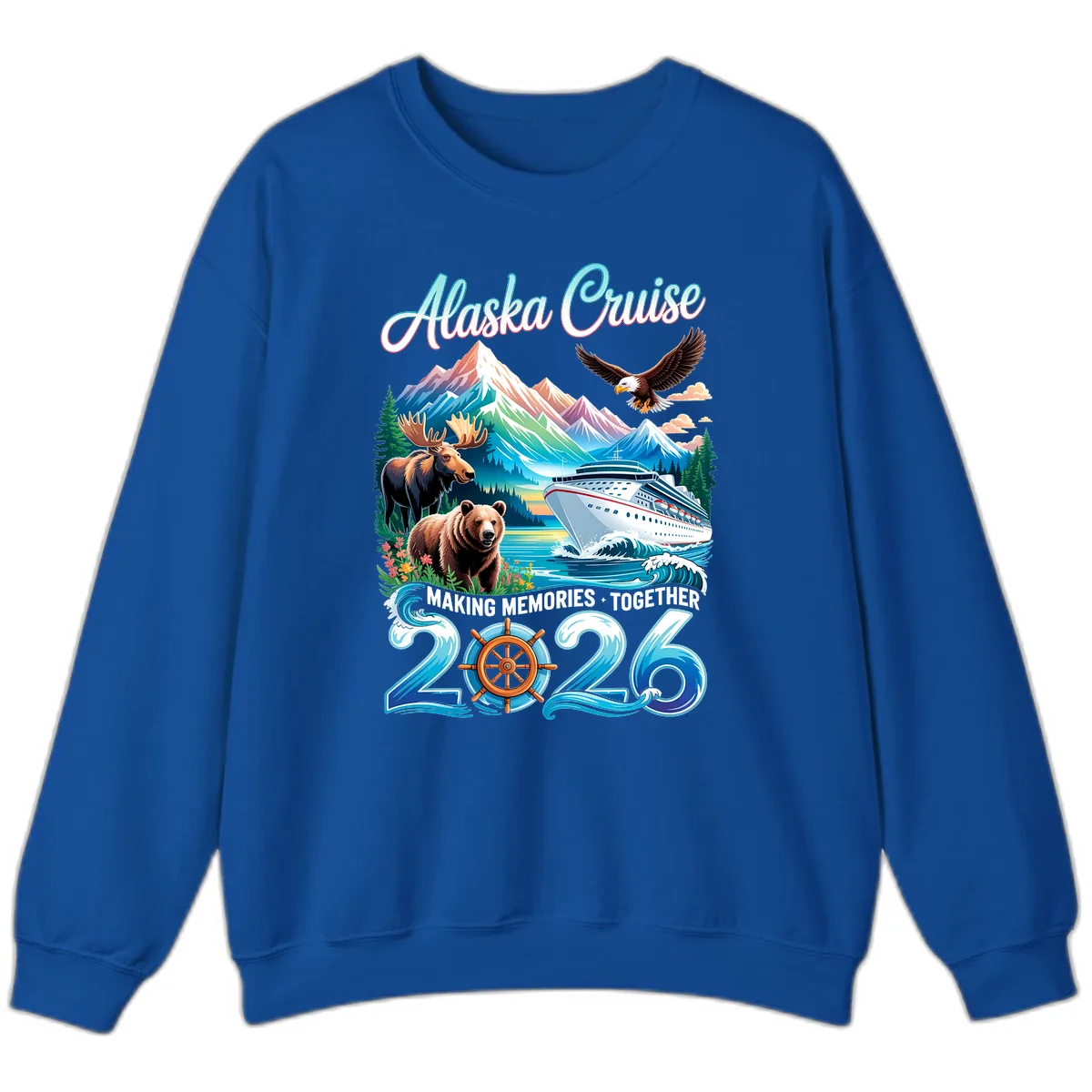 Alaska Cruise 2026 Wildlife and Ship Design Sweatshirt in Royal