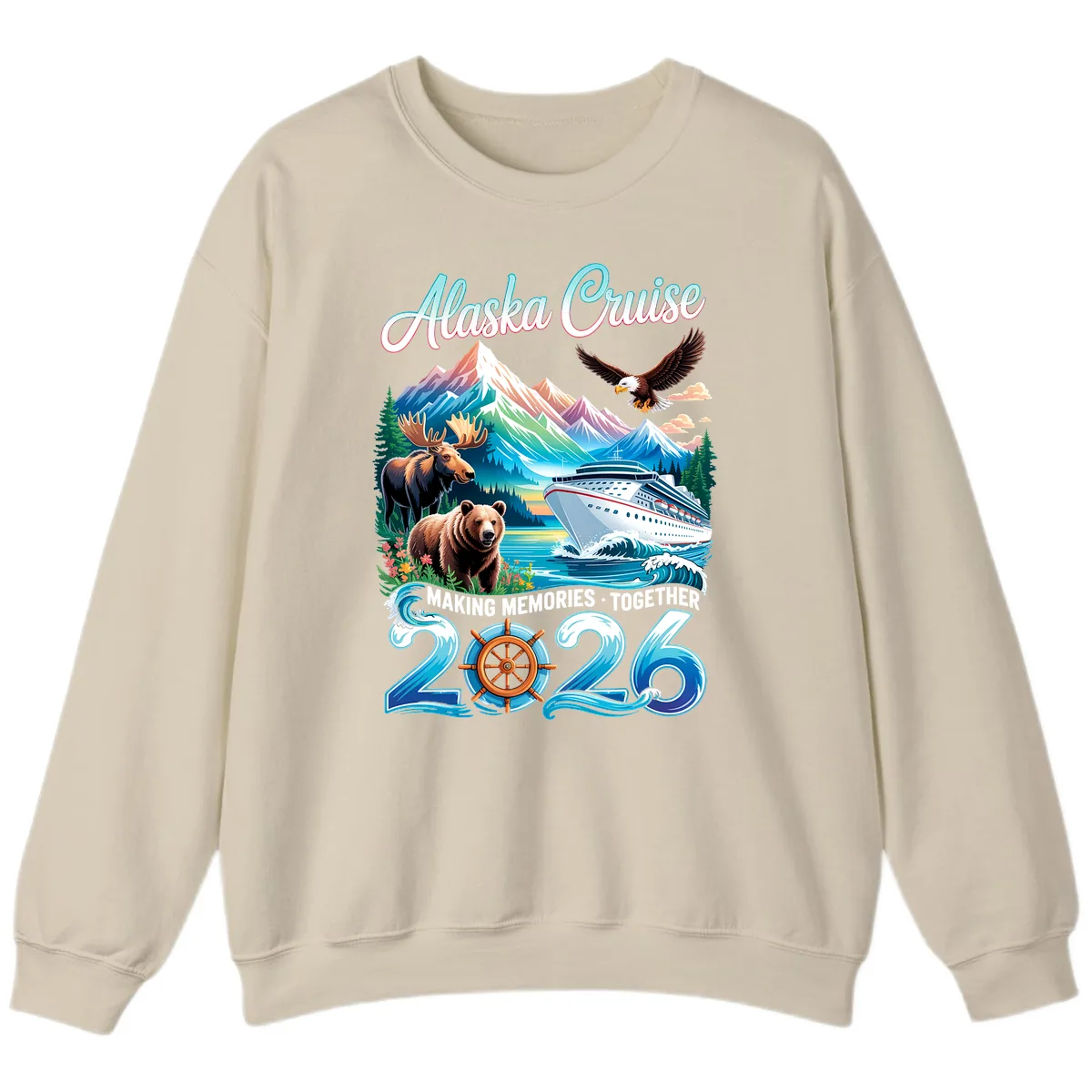Alaska Cruise 2026 Wildlife and Ship Design Sweatshirt in Sand