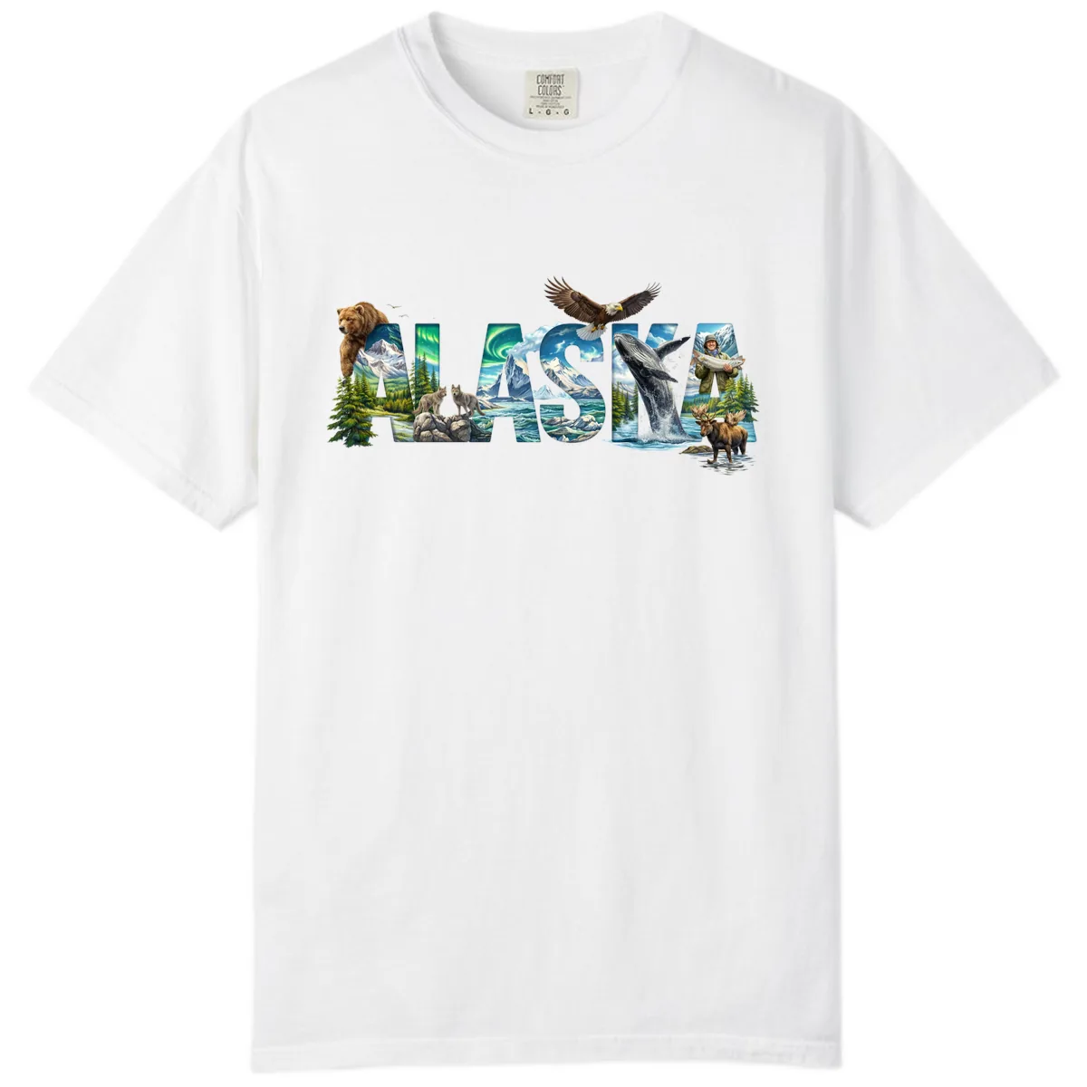 Alaskan Landscapes and Wildlife Text Comfort Color in White
