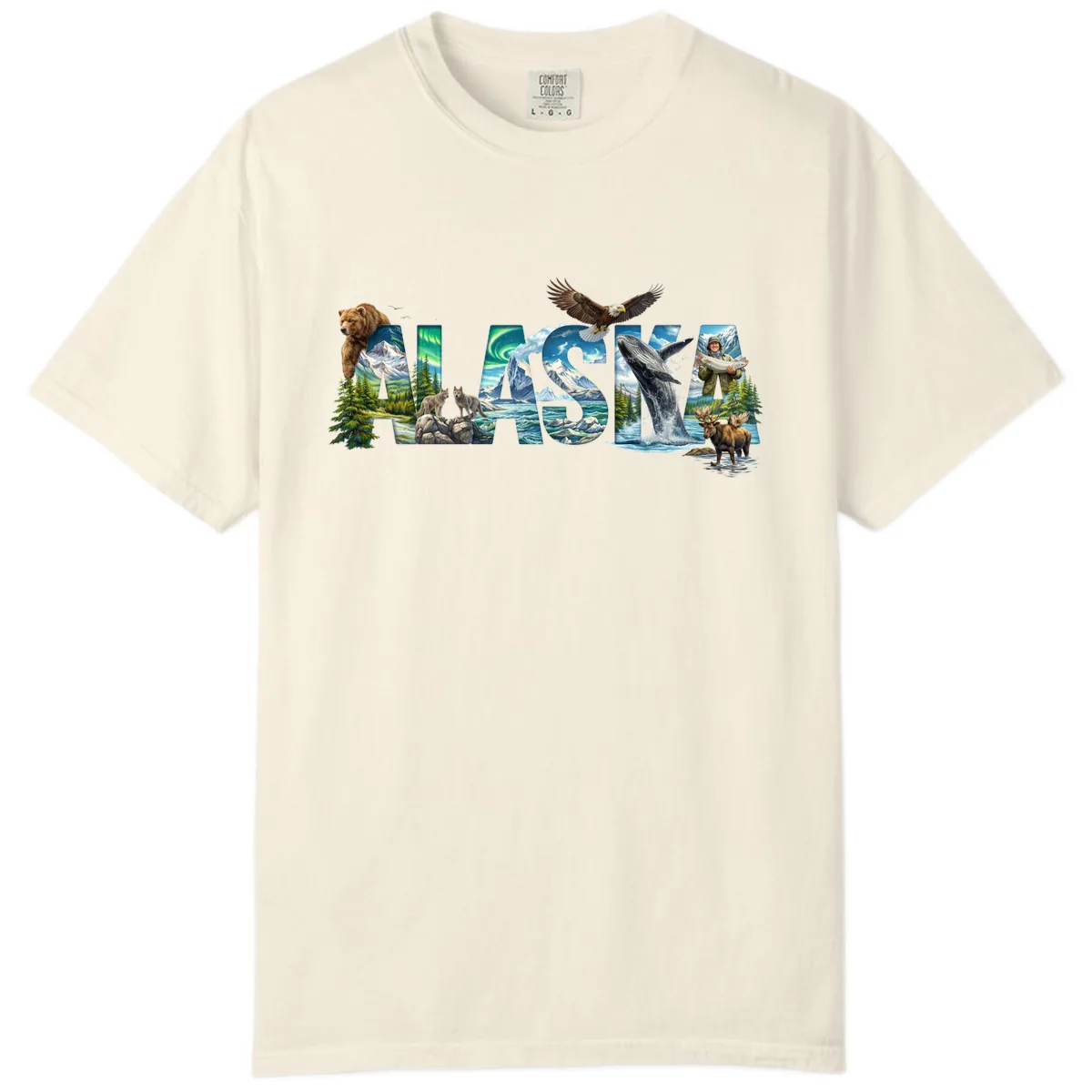 Alaskan Landscapes and Wildlife Text Comfort Color in Ivory
