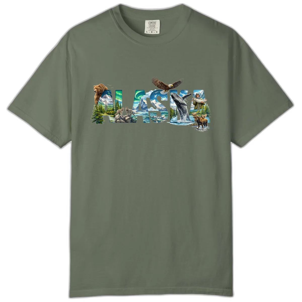 Alaskan Landscapes and Wildlife Text Comfort Color in Moss