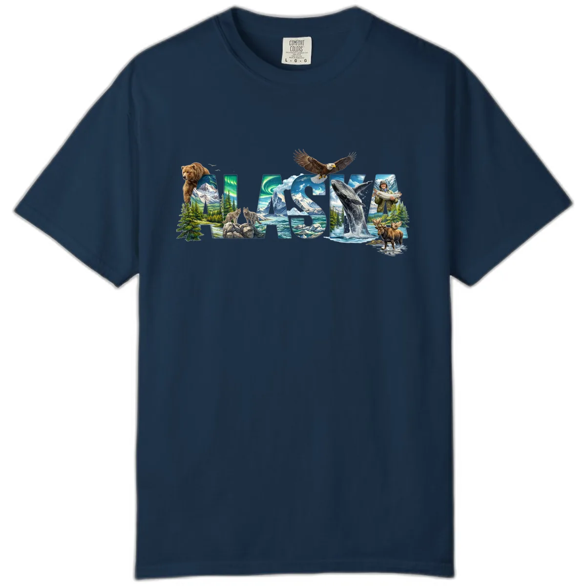 Alaskan Landscapes and Wildlife Text Comfort Color in True Navy