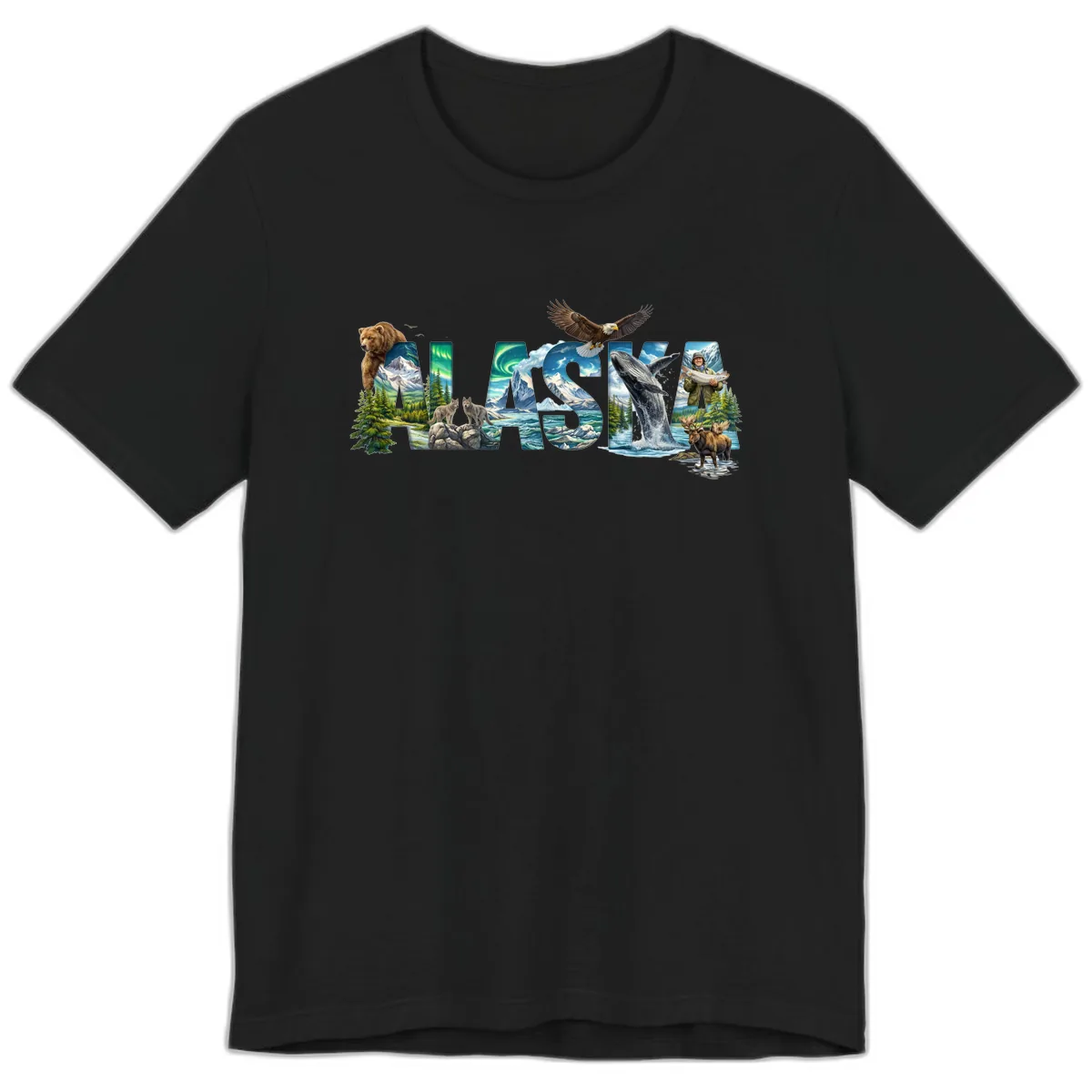 Alaskan Landscapes and Wildlife Text Premium T-Shirt in Black