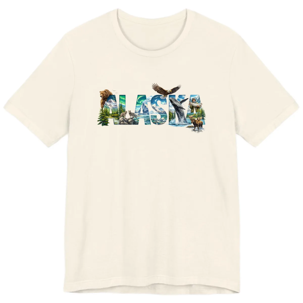 Alaskan Landscapes and Wildlife Text Premium T-Shirt in Natural