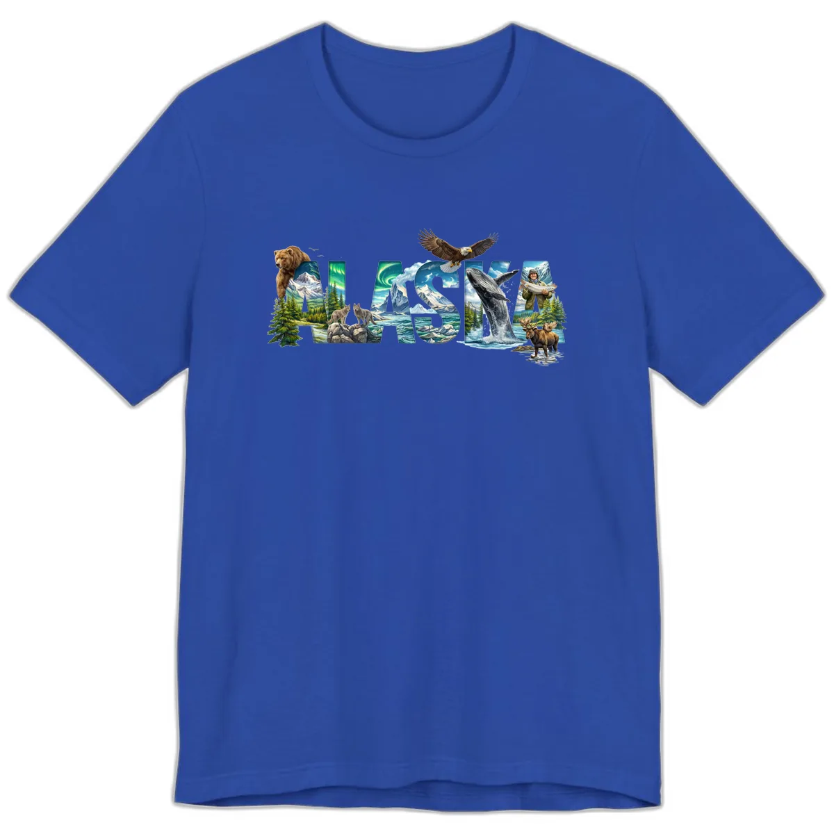 Alaskan Landscapes and Wildlife Text Premium T-Shirt in True Royal
