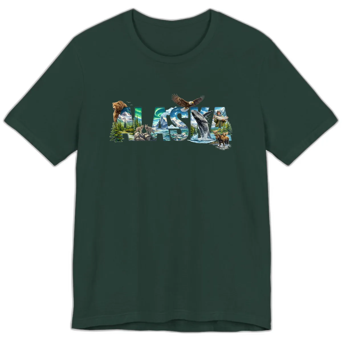 Alaskan Landscapes and Wildlife Text Premium T-Shirt in Forest