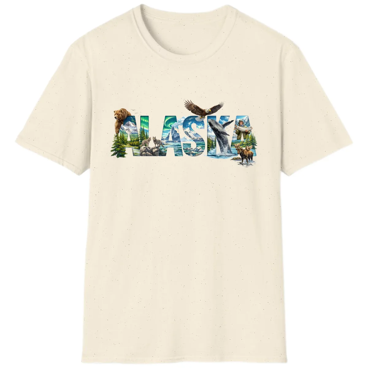 Alaskan Landscapes and Wildlife Text T-Shirt in Natural