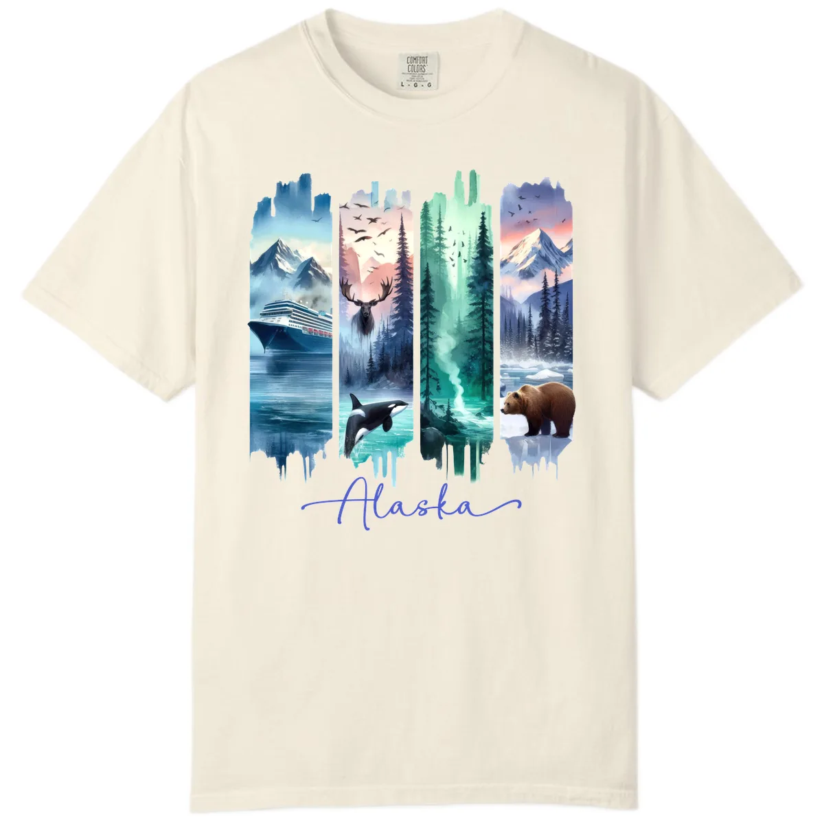 Alaska Four Panel Scenic Wildlife Cruise Comfort Color in Ivory