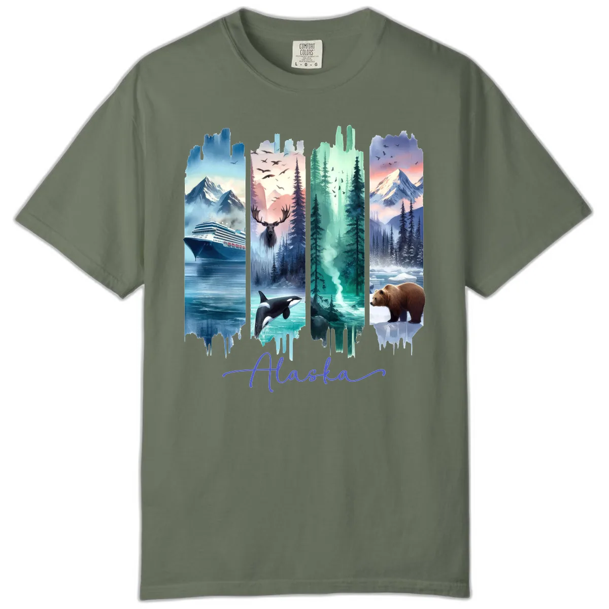 Alaska Four Panel Scenic Wildlife Cruise Comfort Color in Moss