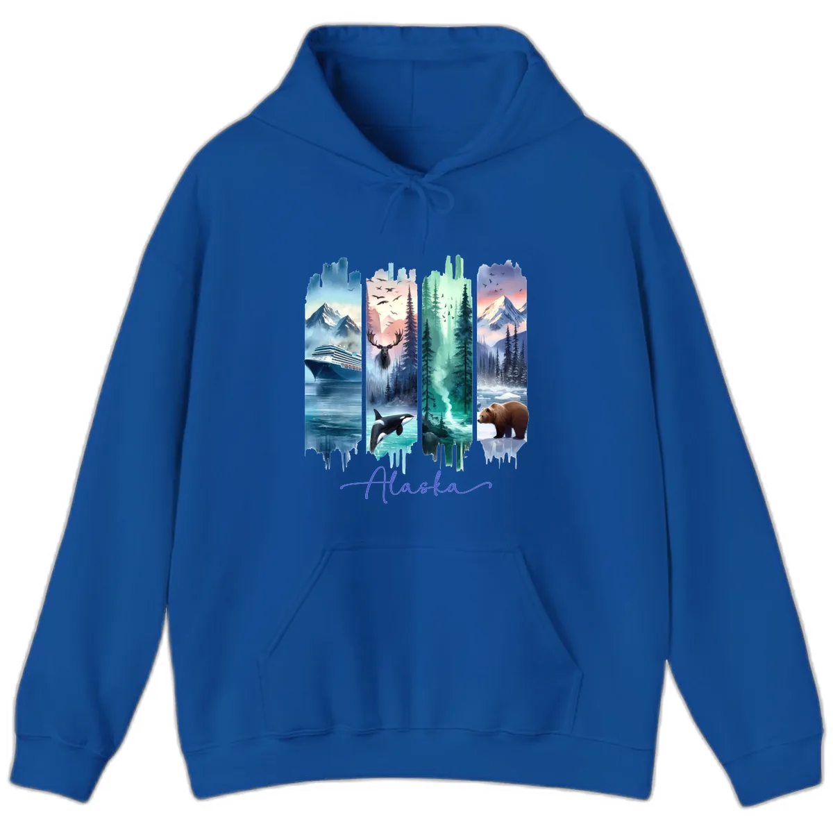 Alaska Four Panel Scenic Wildlife Cruise Hoodie in Royal