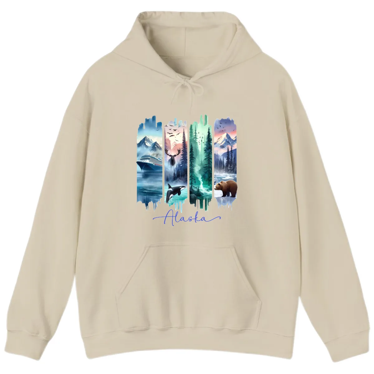 Alaska Four Panel Scenic Wildlife Cruise Hoodie in Sand
