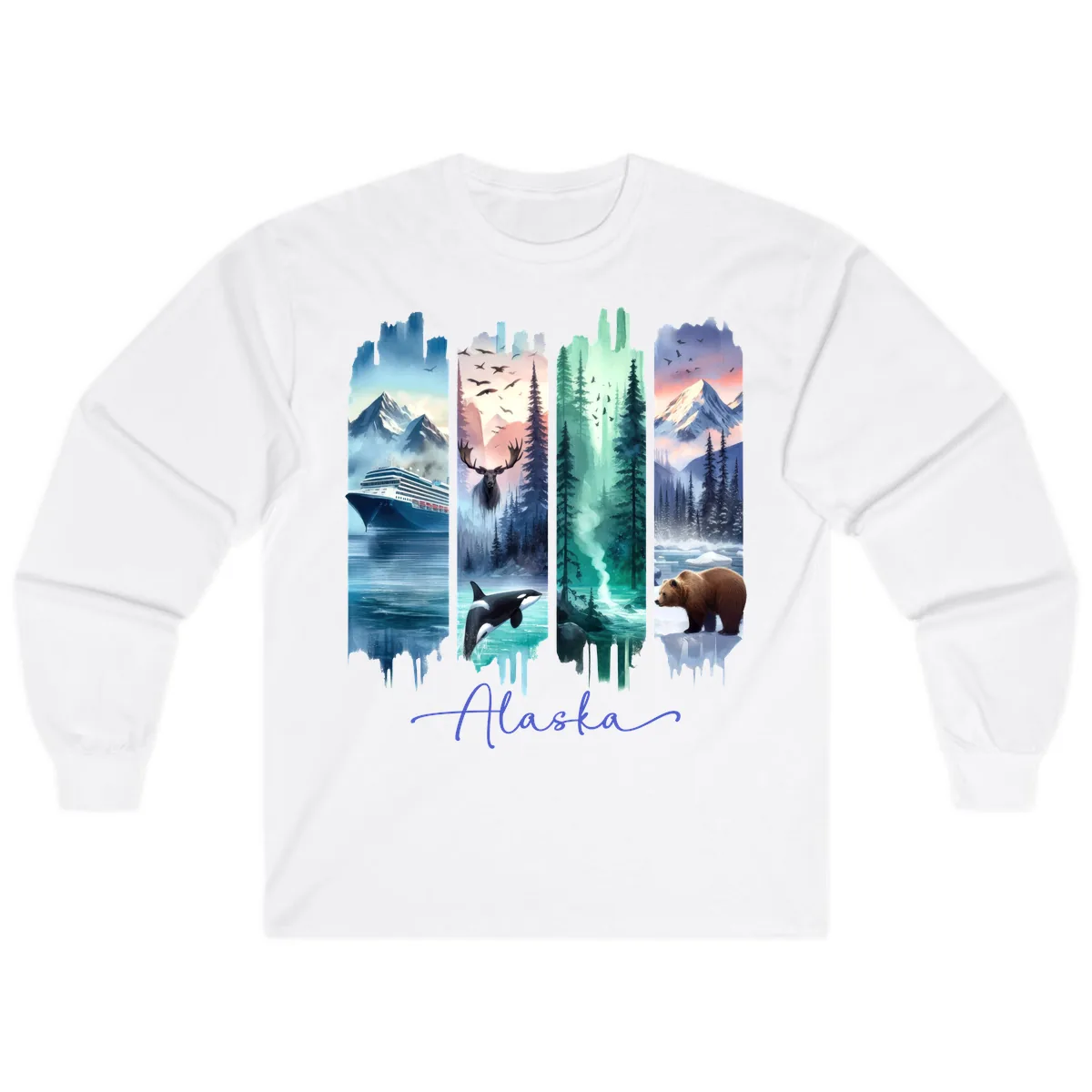 Alaska Four Panel Scenic Wildlife Cruise Long Sleeve in White