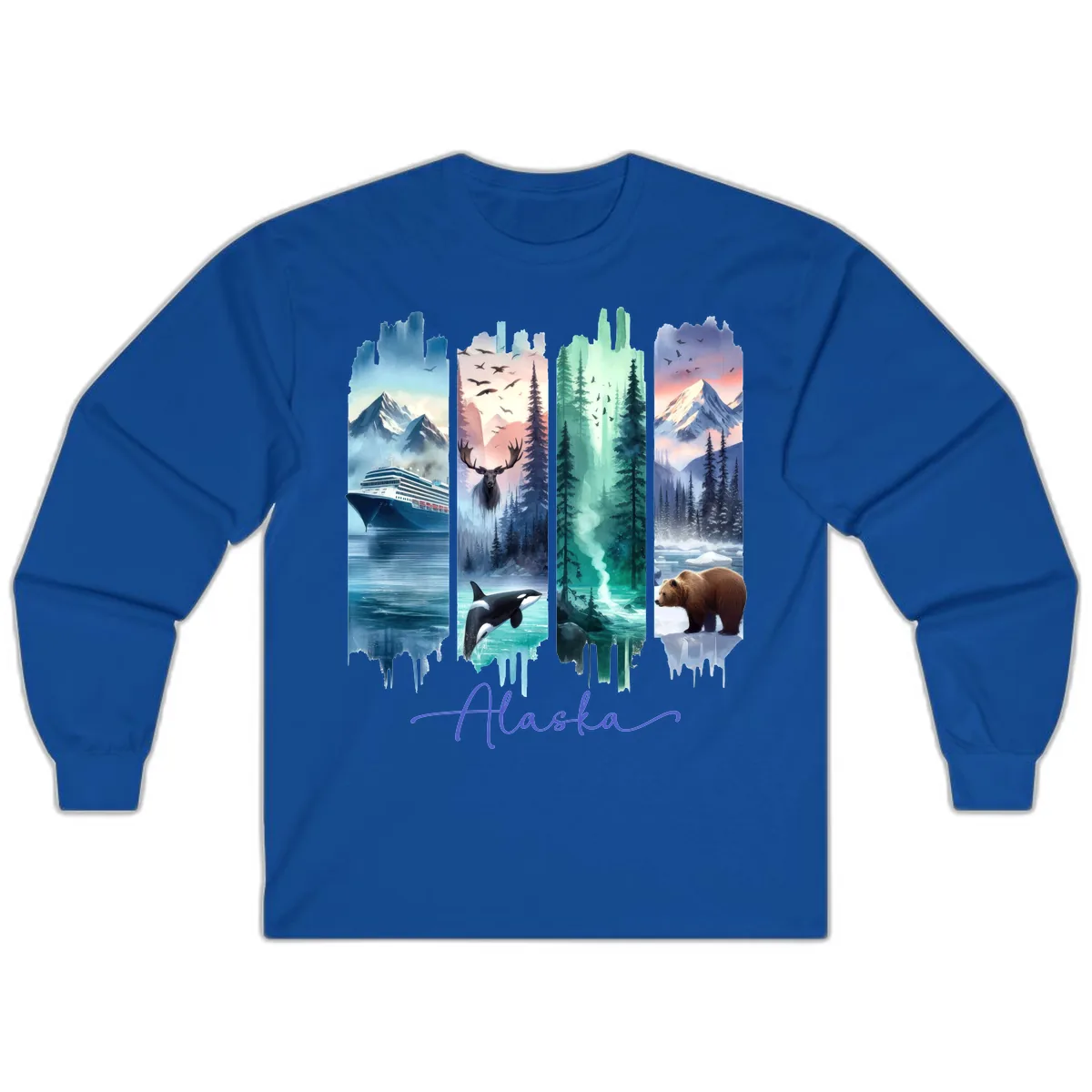 Alaska Four Panel Scenic Wildlife Cruise Long Sleeve in Royal