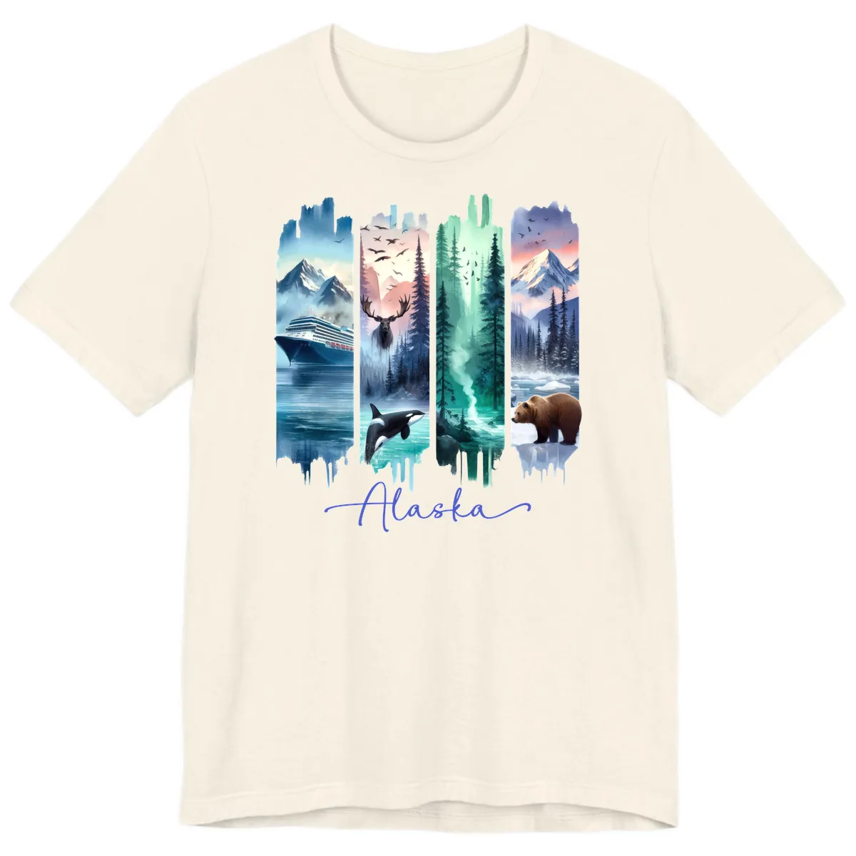 Alaska Four Panel Scenic Wildlife Cruise Premium T-Shirt in Natural