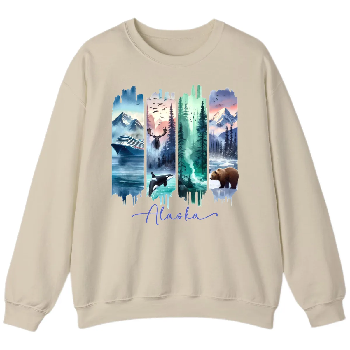 Alaska Four Panel Scenic Wildlife Cruise Sweatshirt in Sand