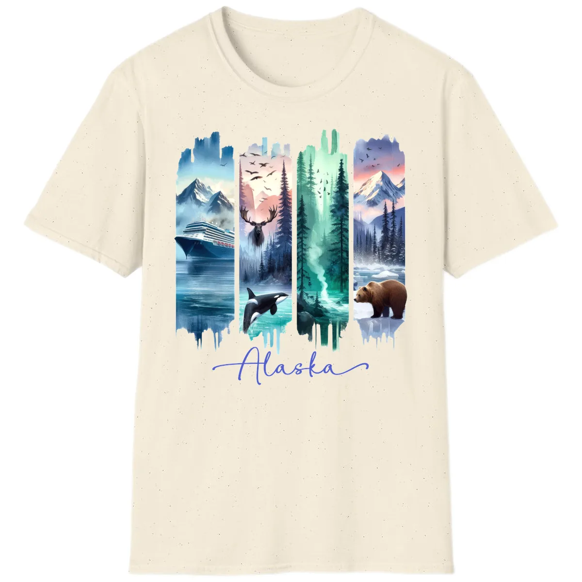Alaska Four Panel Scenic Wildlife Cruise T-Shirt in Natural