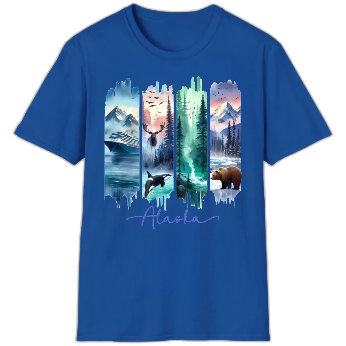Alaska Four Panel Scenic Wildlife Cruise T-Shirt in Royal
