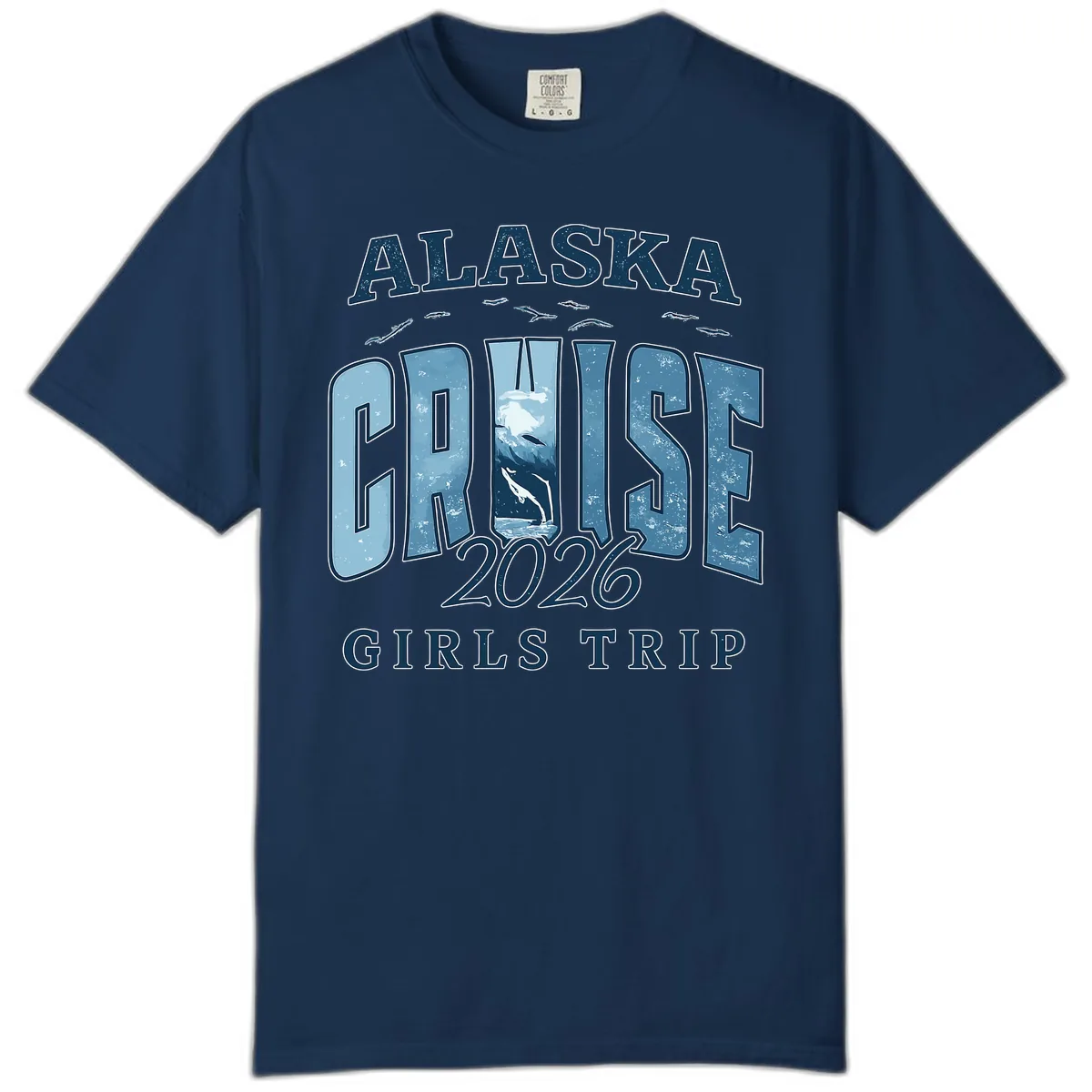 Alaska Cruise 2026 Girls Trip With Whales Design Comfort Color in Navy