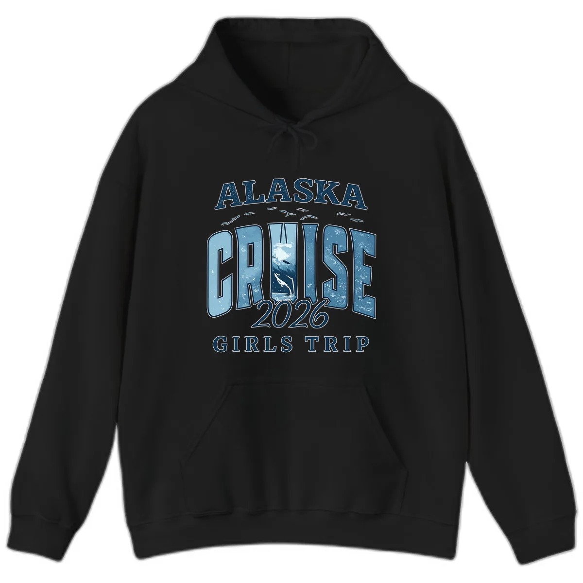 Alaska Cruise 2026 Girls Trip With Whales Design Hoodie in Black
