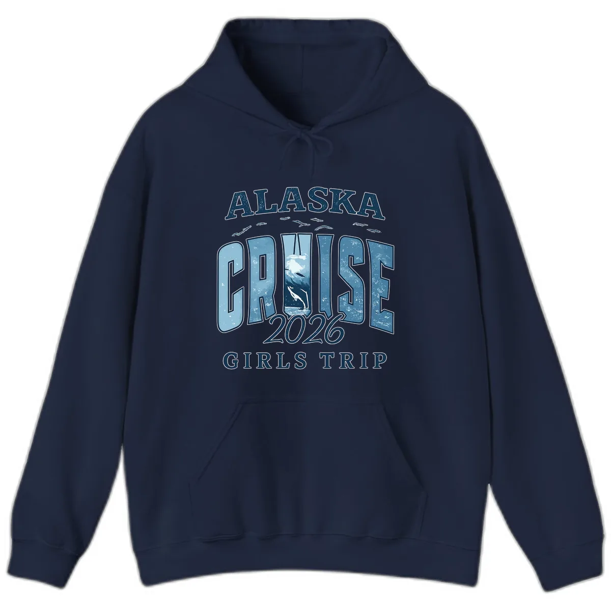Alaska Cruise 2026 Girls Trip With Whales Design Hoodie in Navy