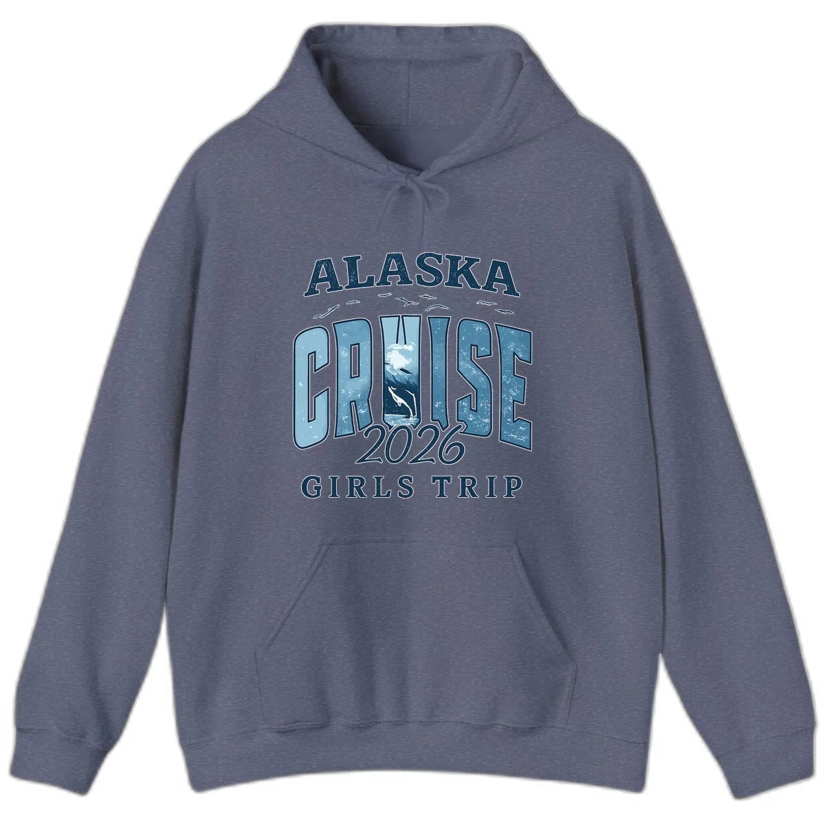 Alaska Cruise 2026 Girls Trip With Whales Design Hoodie in Heather Navy