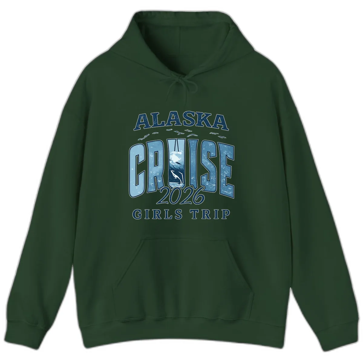 Alaska Cruise 2026 Girls Trip With Whales Design Hoodie in Forest Green