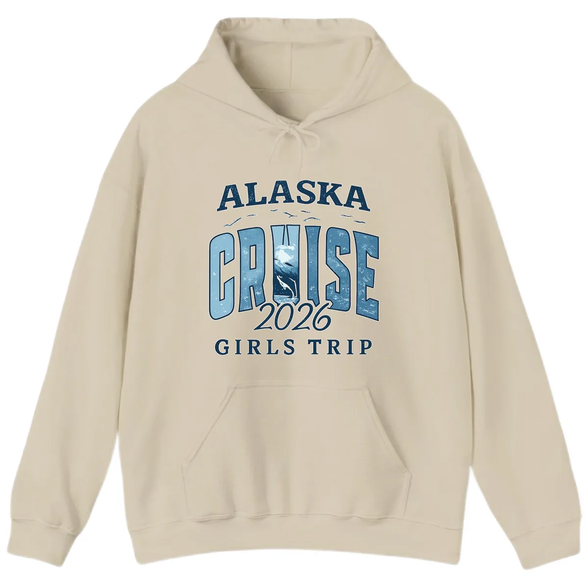 Alaska Cruise 2026 Girls Trip With Whales Design Hoodie in Sand