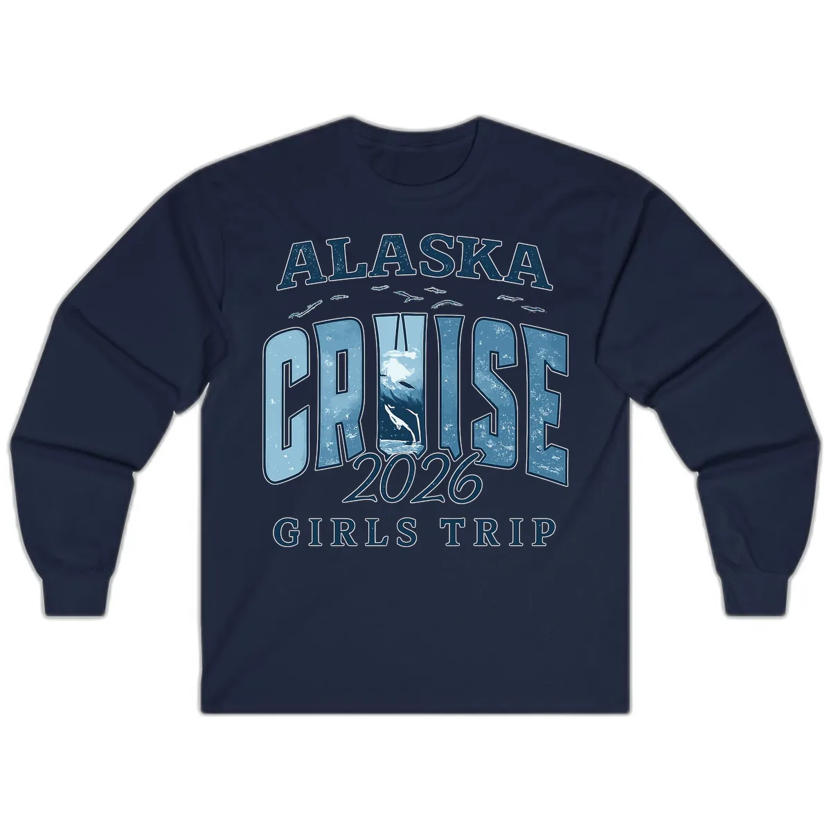 Alaska Cruise 2026 Girls Trip With Whales Design Long Sleeve in Navy