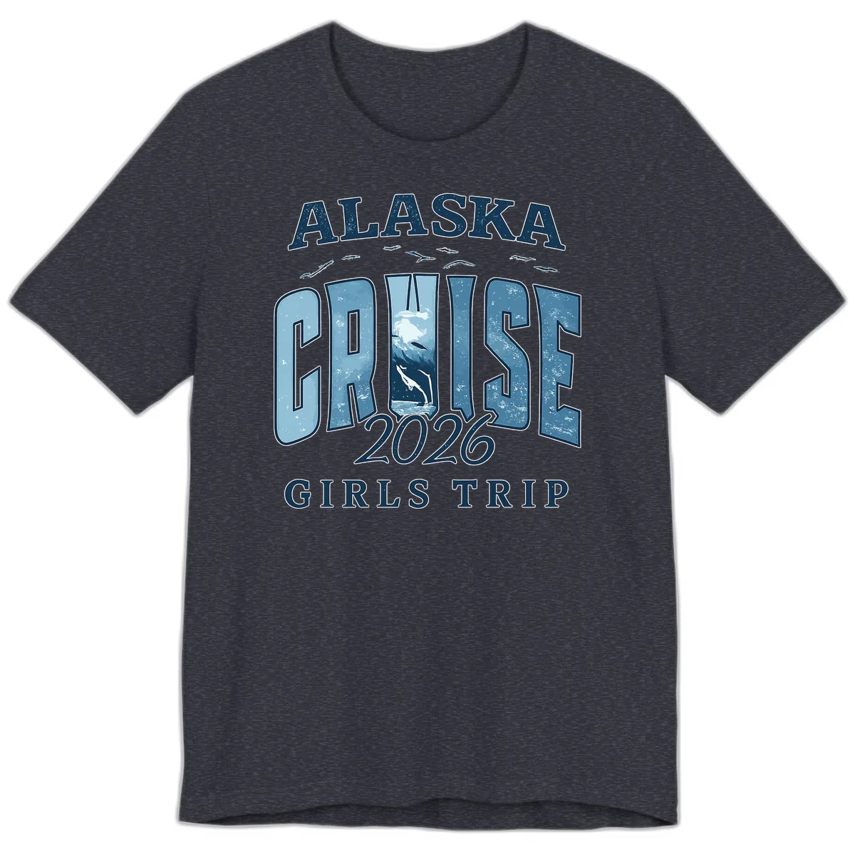 Alaska Cruise 2026 Girls Trip With Whales Design Premium T-Shirt in Heather Navy