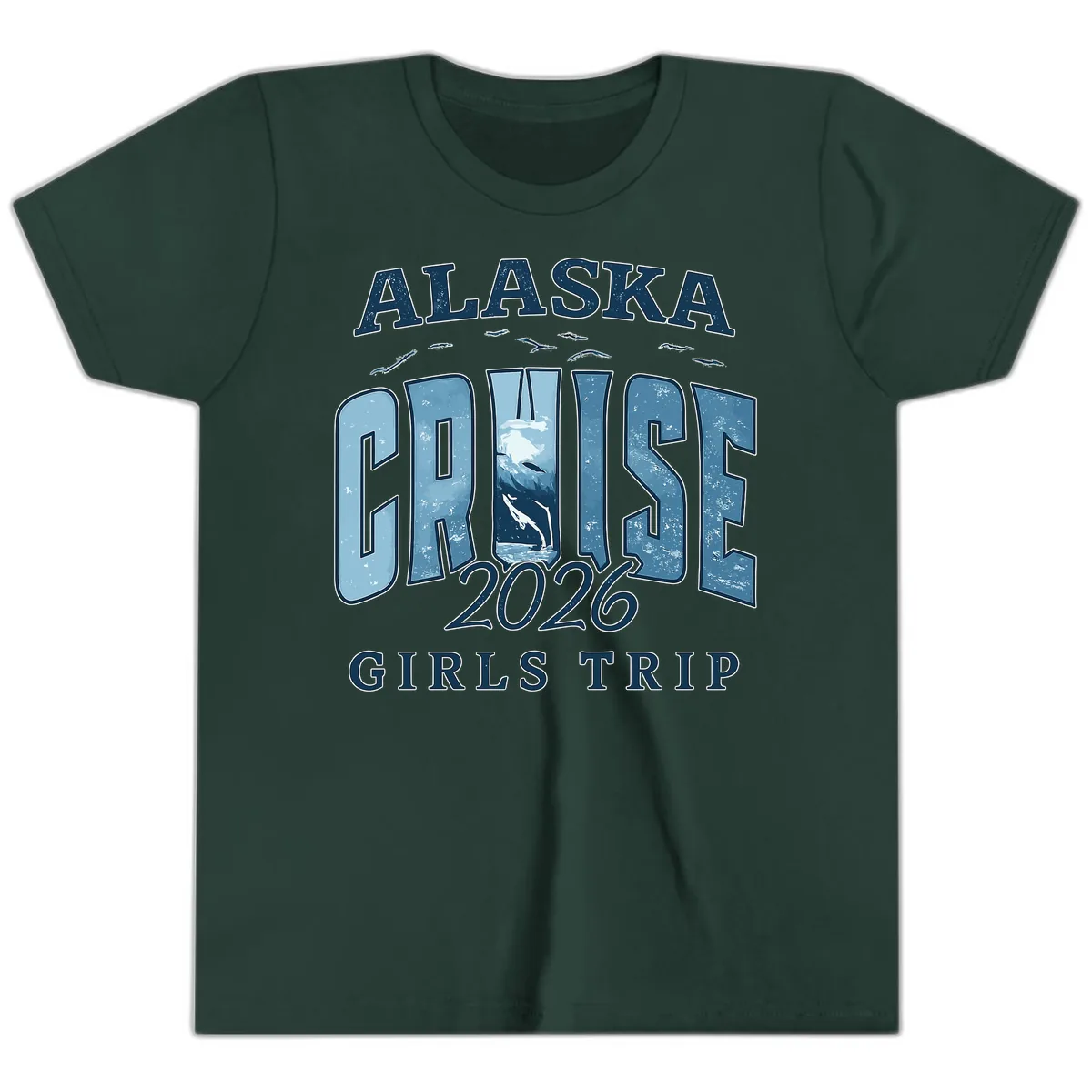 Alaska Cruise 2026 Girls Trip With Whales Design Youth T-Shirt in Forest