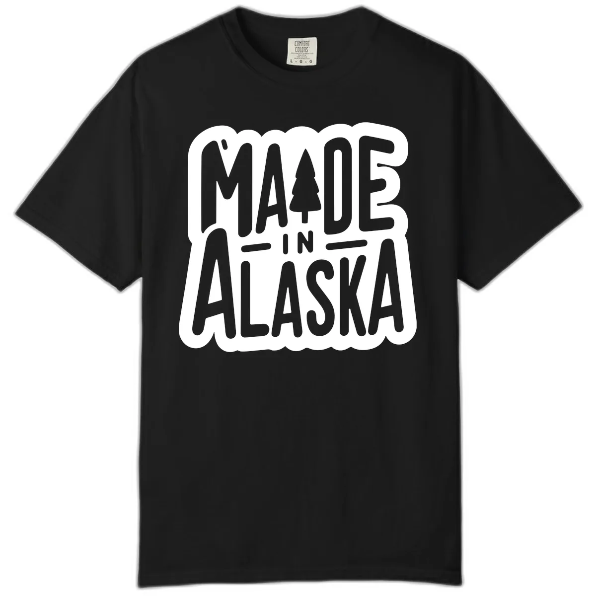 Made In Alaska Pine Tree Badge Comfort Color in Black