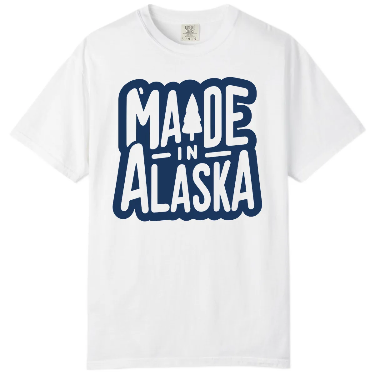 Made In Alaska Pine Tree Badge Comfort Color in White