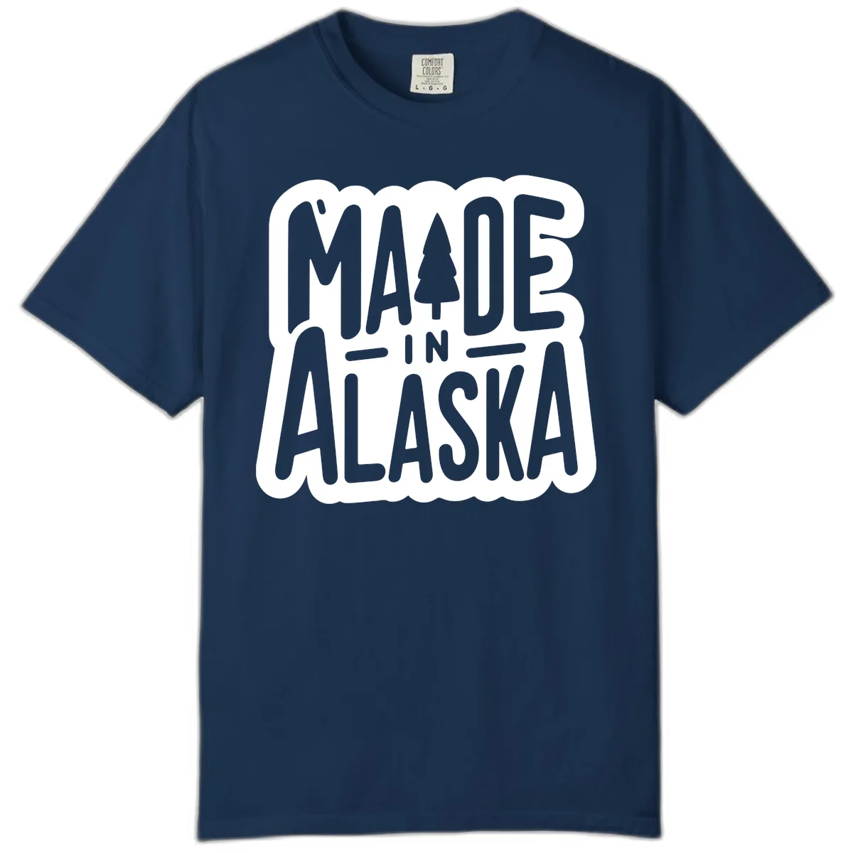 Made In Alaska Pine Tree Badge Comfort Color in Navy