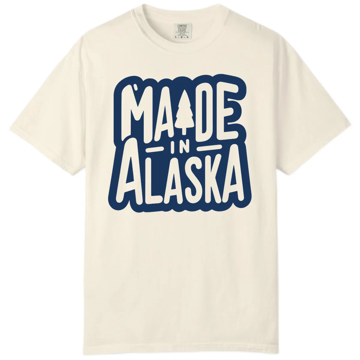 Made In Alaska Pine Tree Badge Comfort Color in Ivory