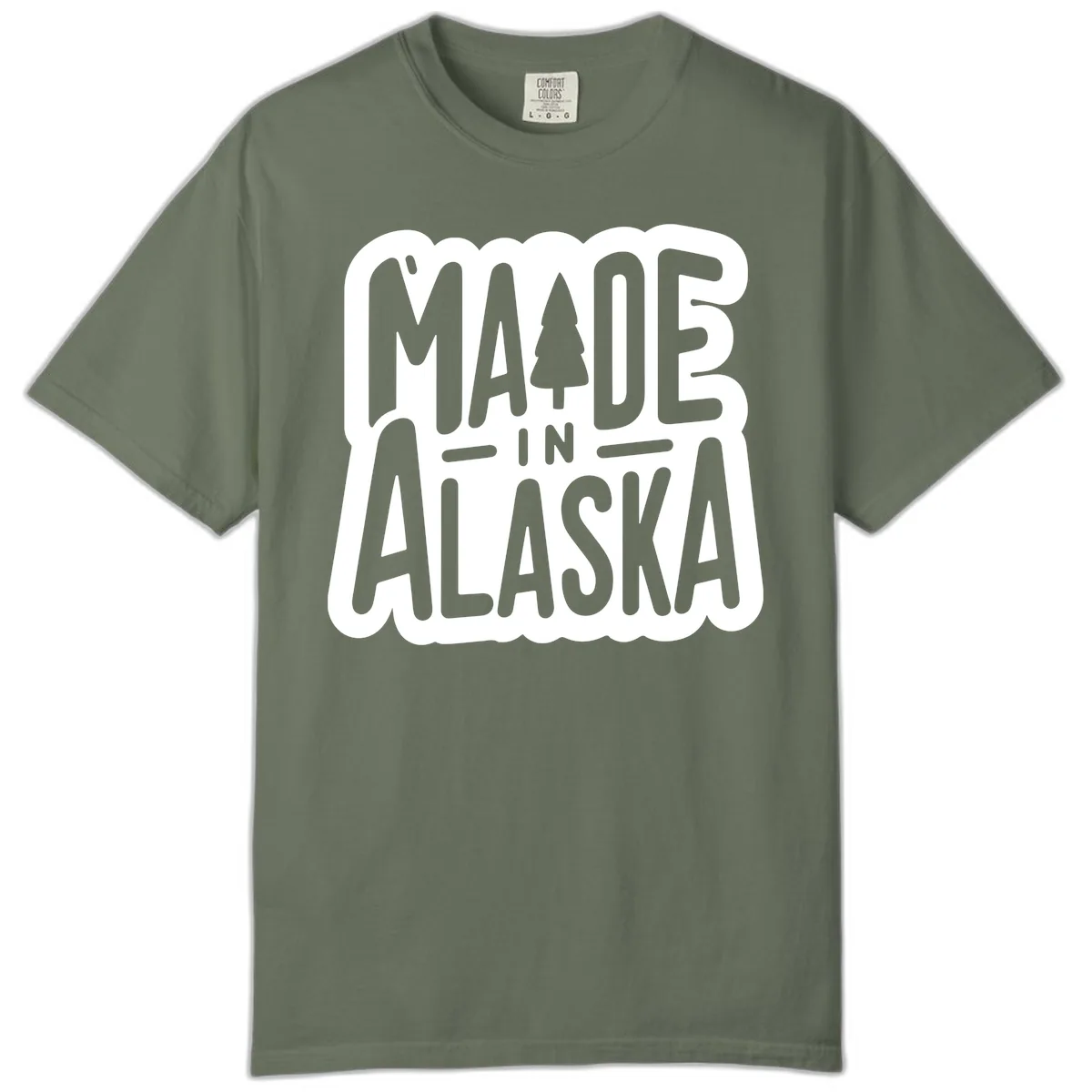 Made In Alaska Pine Tree Badge Comfort Color in Moss
