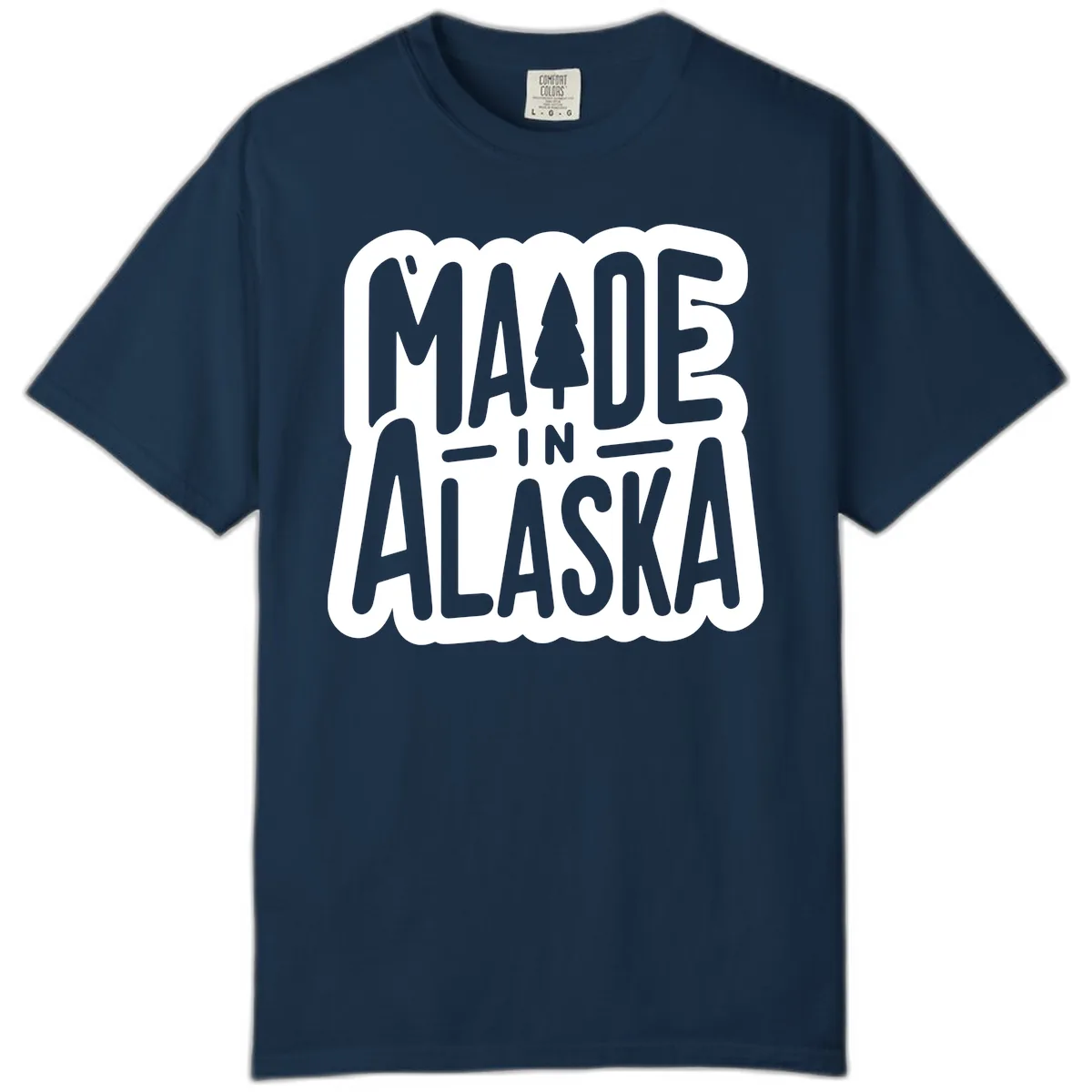 Made In Alaska Pine Tree Badge Comfort Color in True Navy