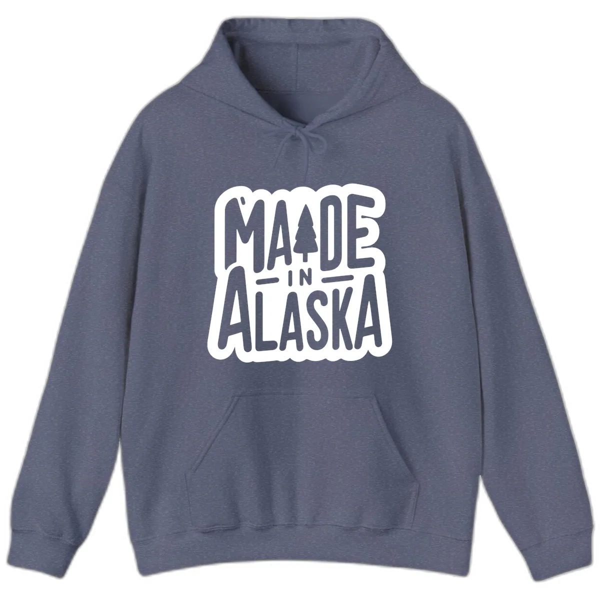Made In Alaska Pine Tree Badge Hoodie in Heather Navy