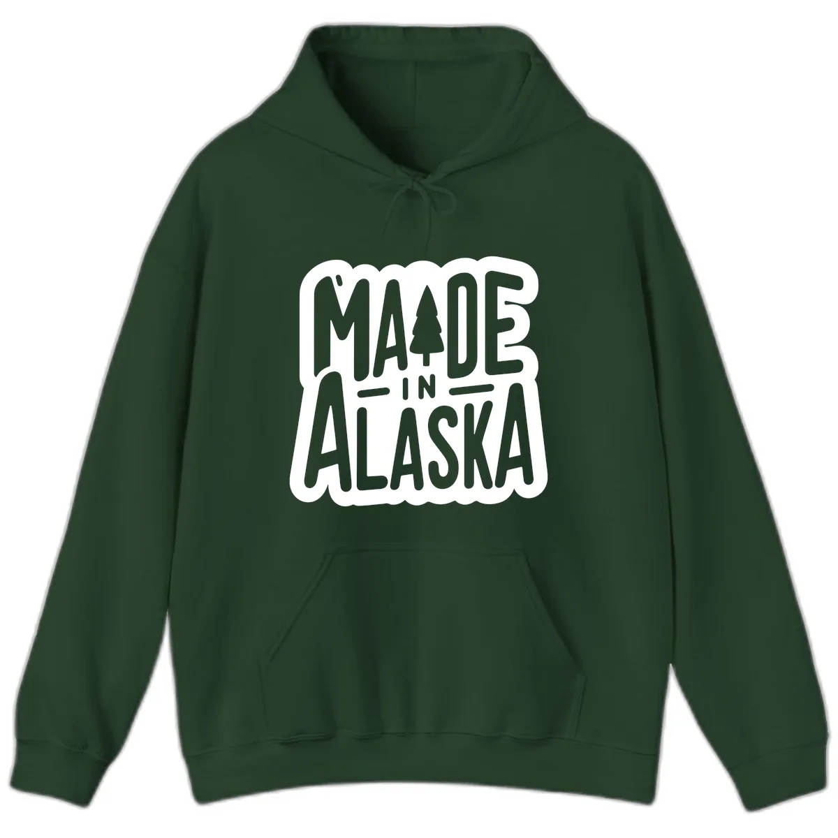Made In Alaska Pine Tree Badge Hoodie in Forest Green