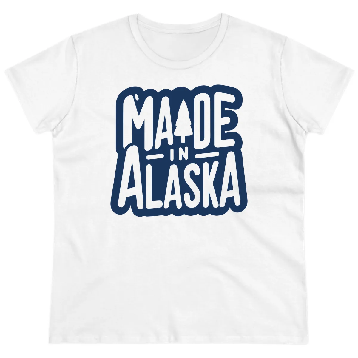 Made In Alaska Pine Tree Badge Ladies Tee in White
