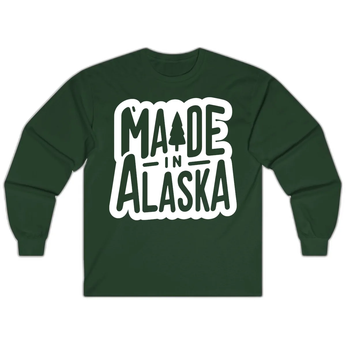 Made In Alaska Pine Tree Badge Long Sleeve in Forest Green