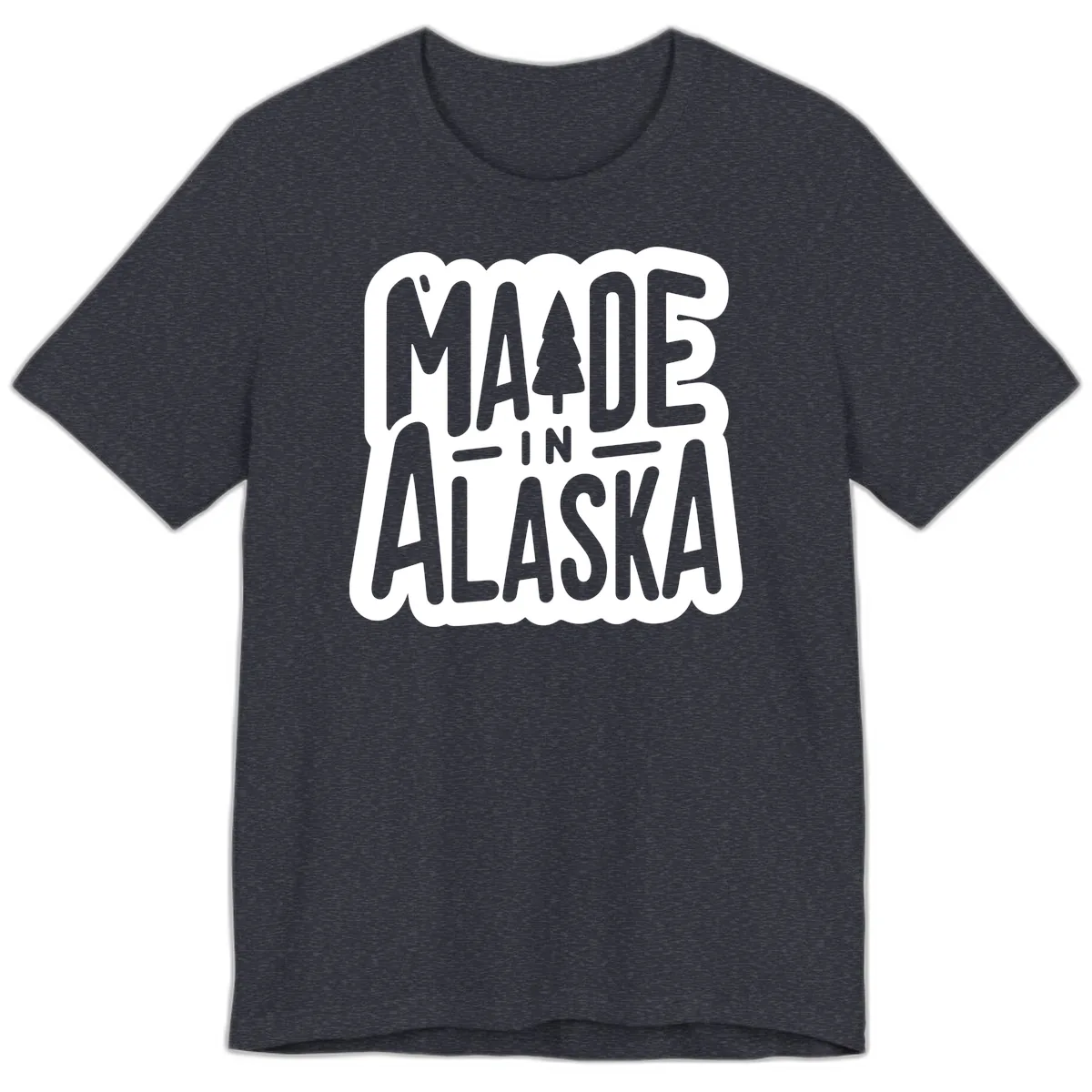 Made In Alaska Pine Tree Badge Premium T-Shirt in Heather Navy
