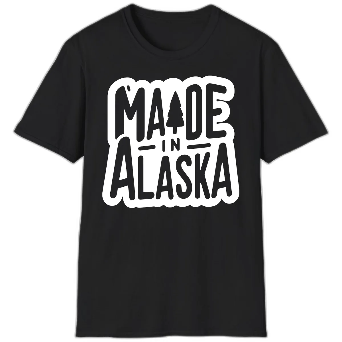 Made In Alaska Pine Tree Badge T-Shirt in Black