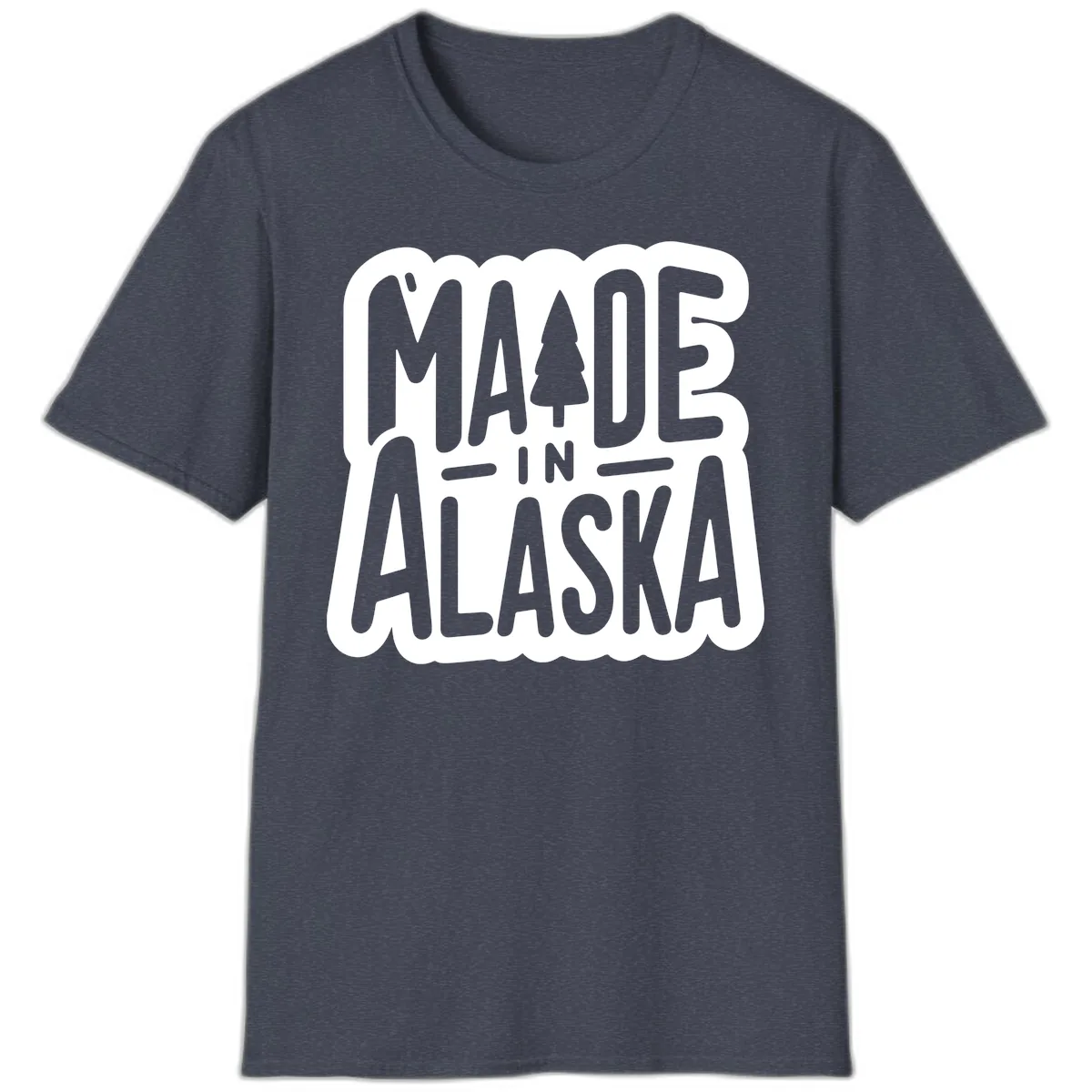 Made In Alaska Pine Tree Badge T-Shirt in Heather Navy