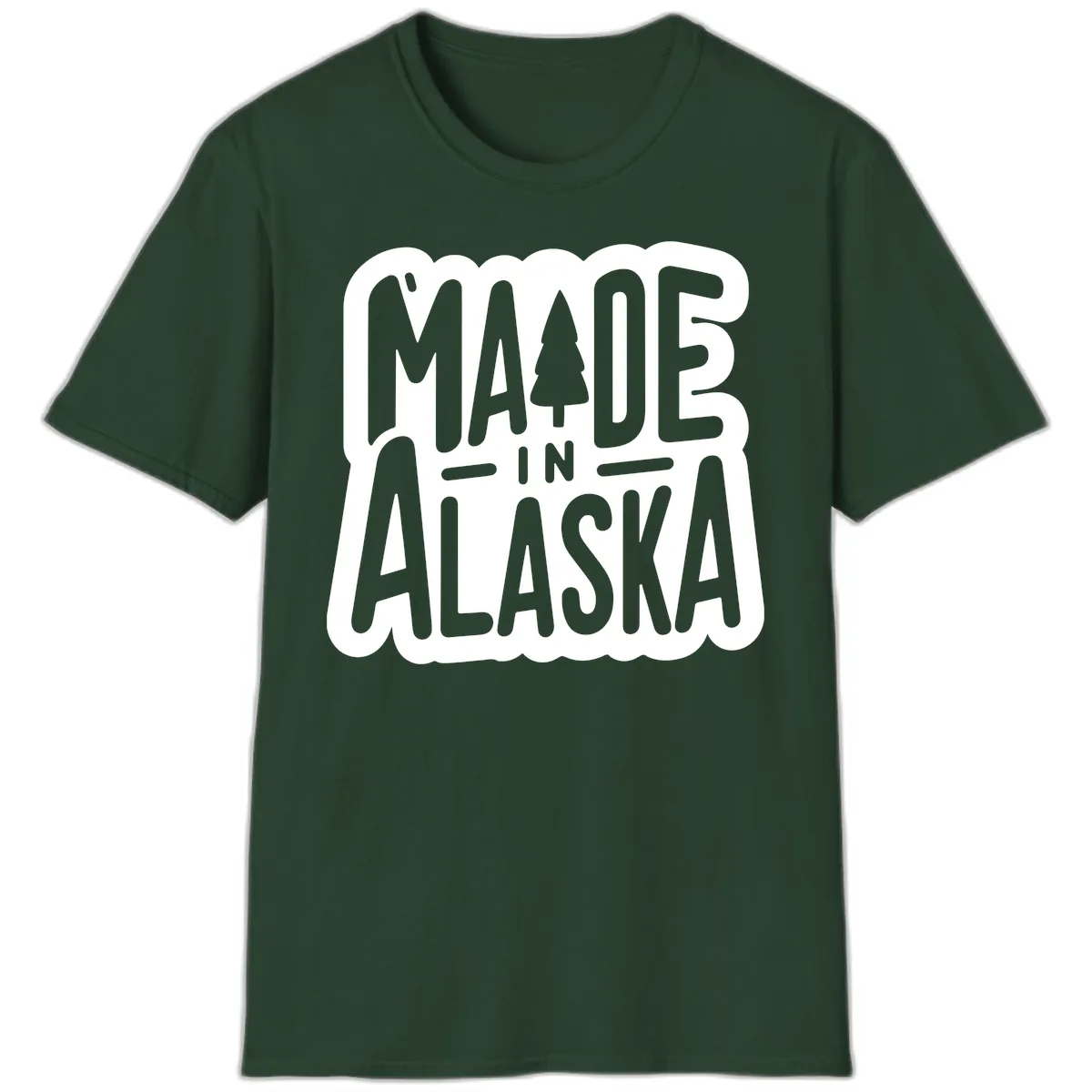 Made In Alaska Pine Tree Badge T-Shirt in Forest Green