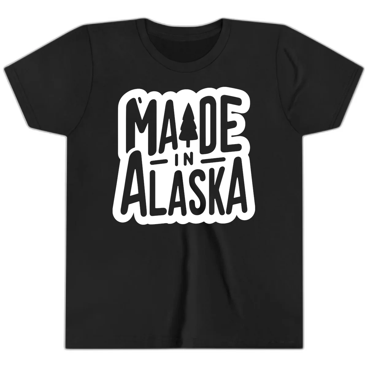 Made In Alaska Pine Tree Badge Youth T-Shirt in Black