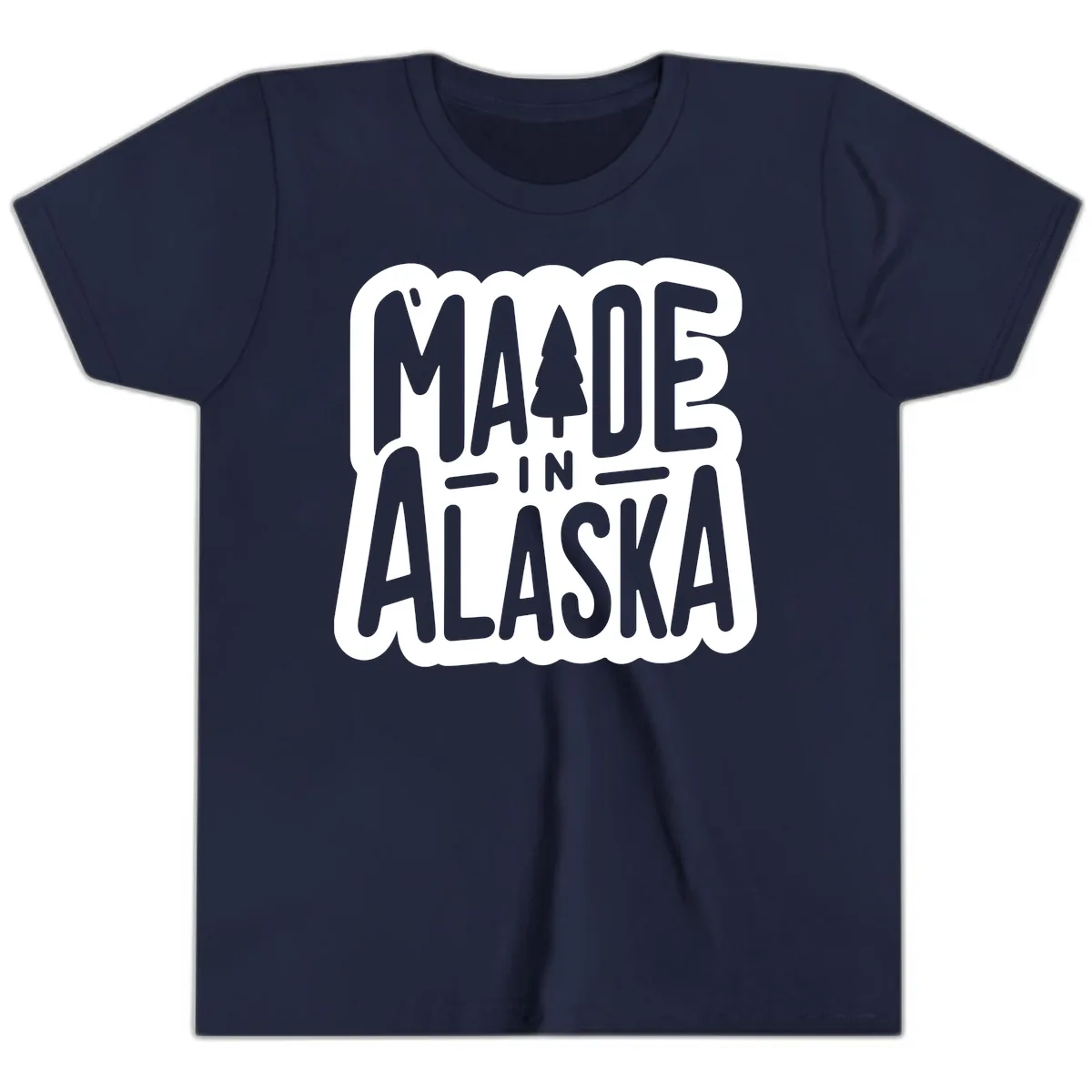 Made In Alaska Pine Tree Badge Youth T-Shirt in Navy