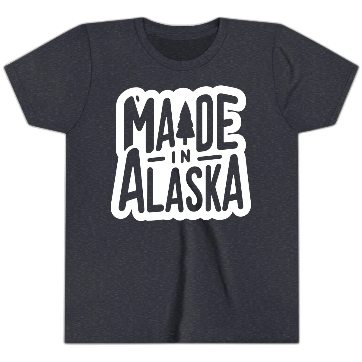 Made In Alaska Pine Tree Badge Youth T-Shirt in Heather Navy